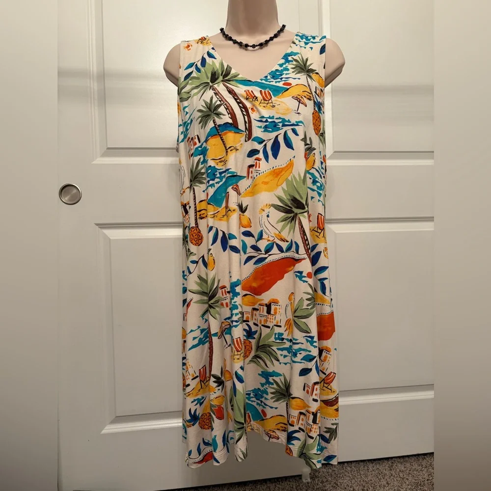 Tropical Print Swing Dress Size L. NEW WITH TAGS! - Picture 2 of 5